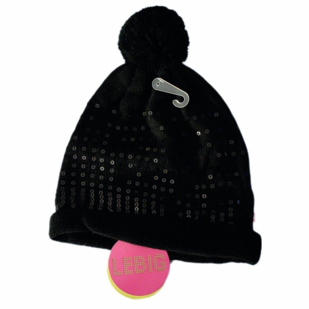 NWT LEBIG Black Sequin Knit Winter Hat sz S/M Child Youth